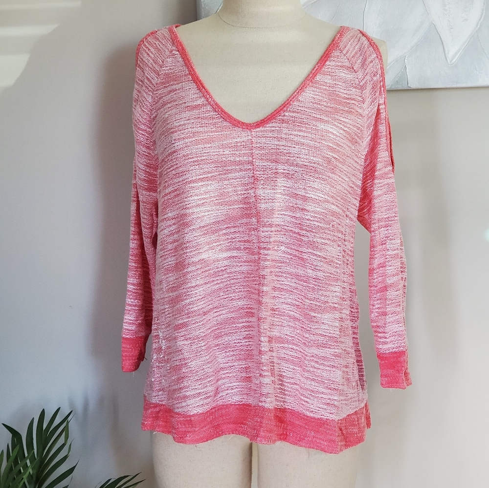 3/4 Sleeve Cold Shoulder V-Neck Sweater Top